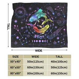 Pisces Constellation Blanket Zodiac Sign Throw Blanket Astrology Flannel Throw Blanket Constellation Gifts Blanket for Women Men 60"X50"