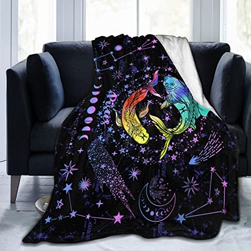 Pisces Constellation Blanket Zodiac Sign Throw Blanket Astrology Flannel Throw Blanket Constellation Gifts Blanket for Women Men 60"X50"