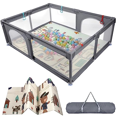 Big Play Pens for Babies and Toddlers 79x59 Inches Extra Large Playpens, Playyard for Babies and Toddlers Indoor Large Baby Playpens with Anti-Slip Base, Thickened Sponge Safety Large Playard for Baby