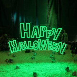 halloween decorations outdoor indoor, happy halloween lights halloween neon signs, 26x14 inches large dimmable neon signs, halloween yard decor, halloween decorations for home (green happy halloween)
