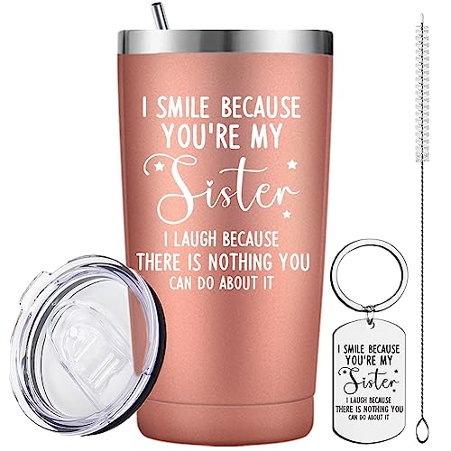 LAMIVEENLA Sisters Gifts from Sister Coffee Tumbler - Funny Gifts for Sister Sister Gifts from Sisters Sister in Law Gifts Sister Birthday Gifts from Sister 20 oz Tumbler with Keychain