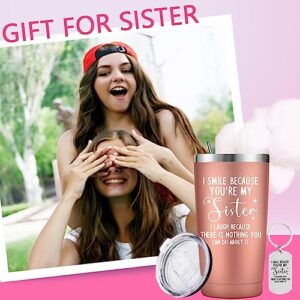 LAMIVEENLA Sisters Gifts from Sister Coffee Tumbler - Funny Gifts for Sister Sister Gifts from Sisters Sister in Law Gifts Sister Birthday Gifts from Sister 20 oz Tumbler with Keychain