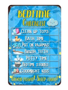 daily bedtime routine reward chart for kids and autism - tin learning calendar for kids, visual teaching tool vintage decor for room college apartment club 8x12 inch