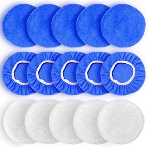 fonaroll 5 to 6 inch car polisher pad bonnet, 15pcs car polishing bonnet buffing pads, 10*microfiber+5*woollen