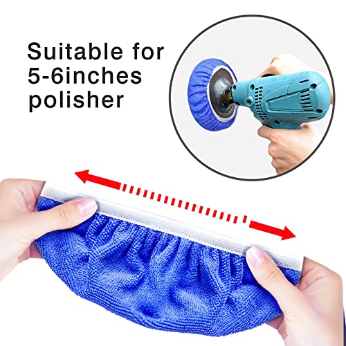 FONAROLL 5 to 6 Inch Car Polisher Pad Bonnet, 15Pcs Car Polishing Bonnet Buffing Pads, 10*Microfiber+5*Woollen