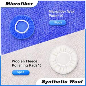 FONAROLL 5 to 6 Inch Car Polisher Pad Bonnet, 15Pcs Car Polishing Bonnet Buffing Pads, 10*Microfiber+5*Woollen