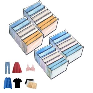 wardrobe clothes organizer, closet pants organizers for jeans and storage baskets for bedroom dorm room, 7 grids clothing storage bins, washable foldable drawer clothes compartment storage box(2+2pcs)