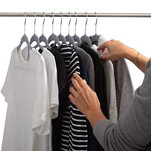 Simplify Slim Velvet Clothes Hangers | 100 Pack | Non-Slip | Shirts | Suit | Pants | Dresses | Garments | Closet Storage & Organization | Durable | Grey