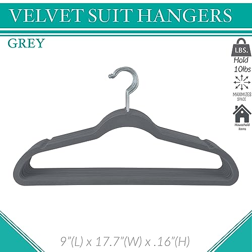 Simplify Slim Velvet Clothes Hangers | 100 Pack | Non-Slip | Shirts | Suit | Pants | Dresses | Garments | Closet Storage & Organization | Durable | Grey
