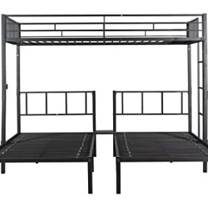 UBGO Twin Over Twin Metal ,Housebed，Loft Bed with Slide, Kids bunk bed with Roof for Kids Teen Boys Girls Bedroom Furniture Set (Black with Red Slide)