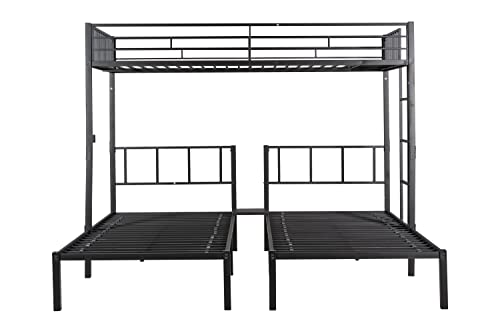 UBGO Twin Over Twin Metal ,Housebed，Loft Bed with Slide, Kids bunk bed with Roof for Kids Teen Boys Girls Bedroom Furniture Set (Black with Red Slide)