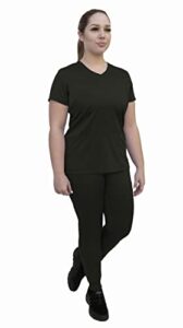 angie uniforms yogaflex tuck-in top and yoga jogger scrub pants. soft & stretchy tuck-in set. (old black, m)