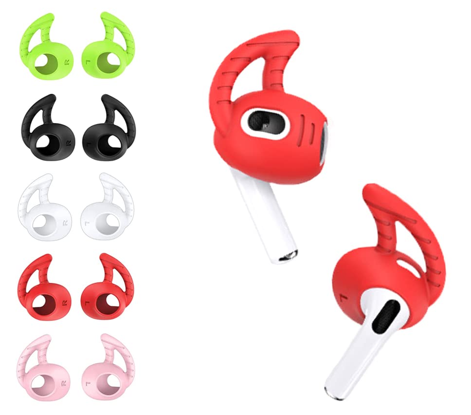 Zotech 5 Pair Anti Slip Eartips Ear Hooks Cover Compatible with AirPods 3rd Generation [NOT Fit in Case] (Black, White, Green, Pink and Red, Medium Size)