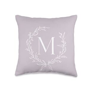 cute monogram letter design lavender purple capital letter m monogram initial m throw pillow, 16x16, multicolor