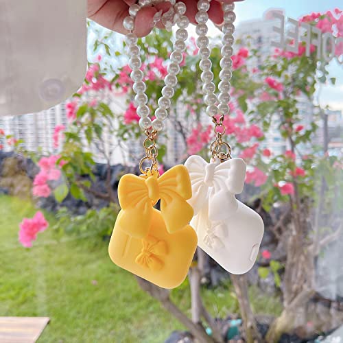 Cute AirPod Case with Bow Keychain Soft Silicone Skin Butterfly Knot Kit Portable Shockproof Protective Cover for Apple AirPods 1 2 1st 2nd Generation Charging Case Fits for Women Girls Kids (Yellow)