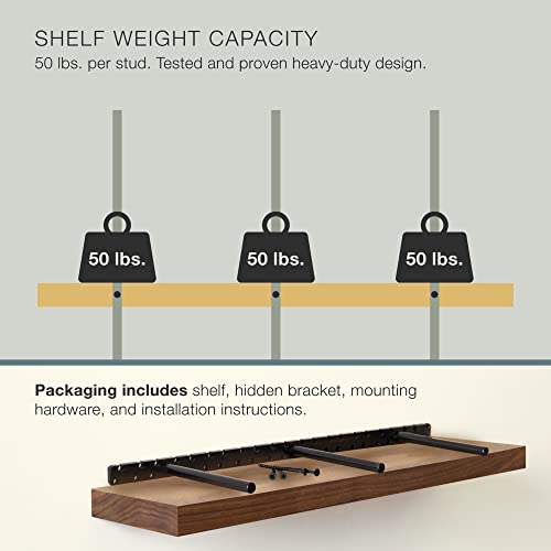UltraShelf Solid Wood Floating Shelf for Wall Decor, Walnut, 42'' Long x 8'' Deep