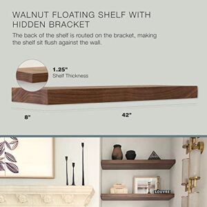 UltraShelf Solid Wood Floating Shelf for Wall Decor, Walnut, 42'' Long x 8'' Deep