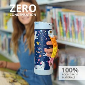 Elemental Iconic Pop Kids Water Bottle for School Girls and Boys | Triple Insulated Stainless Steel Thermos with Straw Lid & Fidget Handle | Flask Water Bottle | BPA free Tumbler, 14oz - Unicorn