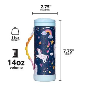 Elemental Iconic Pop Kids Water Bottle for School Girls and Boys | Triple Insulated Stainless Steel Thermos with Straw Lid & Fidget Handle | Flask Water Bottle | BPA free Tumbler, 14oz - Unicorn