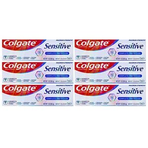 colgate sensitive complete protection toothpaste, maximum strength, clean mint, travel size 1 oz (28.3g) - pack of 6