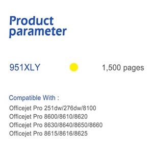 EASYPRINT Compatible (2X Yellow) 951xl Ink Cartridges Replacement for HP 951xl (High Yield) Used for Officejet Pro 251dw/276dw/8100/8600/8610/8620/8630/8640/8650/8660/8615/8616/8625, (Total 2-Pack)