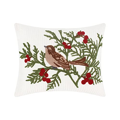 Levtex Home - Winterberry Forest - Decorative Pillow (14 x 18in.) - Festive Bird - Red, Green, Brown and White