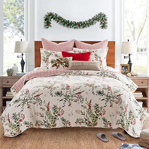 Levtex Home - Winterberry Forest - Decorative Pillow (14 x 18in.) - Festive Bird - Red, Green, Brown and White