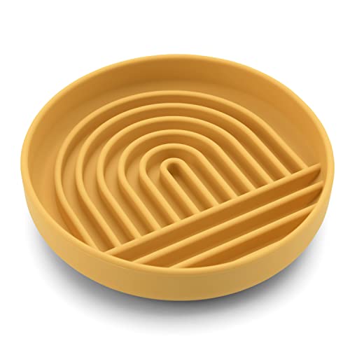 Slow Feeder Dog Bowl: The Slowdown Bowl is A Modern, Silicone Puzzle Bowl & Lick Mat. Slow Eating, Stop Gulping, Take It Easy. Dishwasher Safe. (Honey)