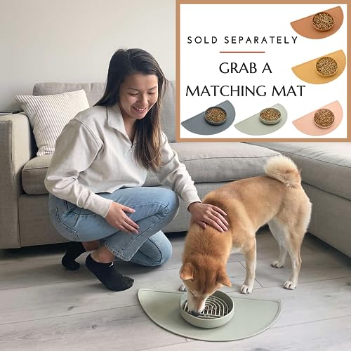 Slow Feeder Dog Bowl: The Slowdown Bowl is A Modern, Silicone Puzzle Bowl & Lick Mat. Slow Eating, Stop Gulping, Take It Easy. Dishwasher Safe. (Honey)