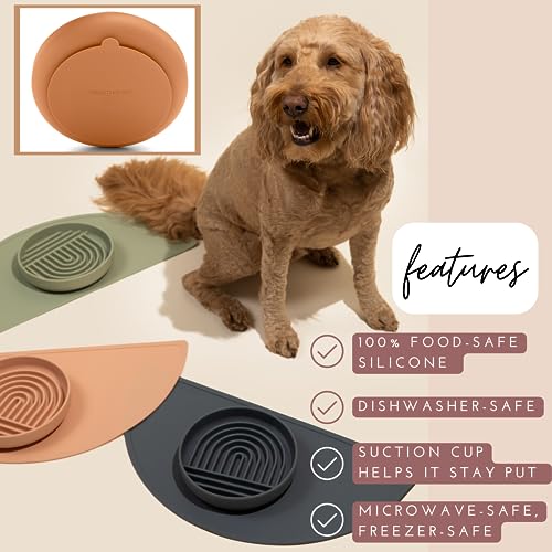 Slow Feeder Dog Bowl: The Slowdown Bowl is A Modern, Silicone Puzzle Bowl & Lick Mat. Slow Eating, Stop Gulping, Take It Easy. Dishwasher Safe. (Honey)