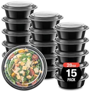 15-pack meal prep plastic microwavable food containers bowls for meal prepping with lids (28 oz.) black reusable storage lunch boxes -bpa-free food grade -freezer & dishwasher safe. - premium quality