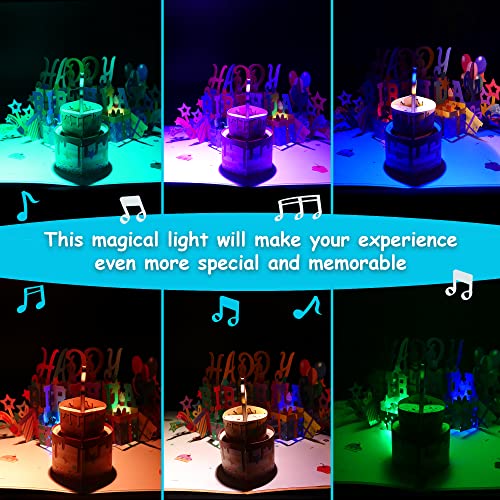 Gradient Mode Birthday Card, Musical Birthday Cards with Light and Music, Blowable Candle 3D Birthday Pop Up Cards, Blow Out LED Candle, Light Show and Play Happy Birthday Song For Women Men (Yellow)