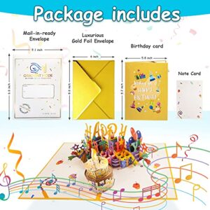 Gradient Mode Birthday Card, Musical Birthday Cards with Light and Music, Blowable Candle 3D Birthday Pop Up Cards, Blow Out LED Candle, Light Show and Play Happy Birthday Song For Women Men (Yellow)