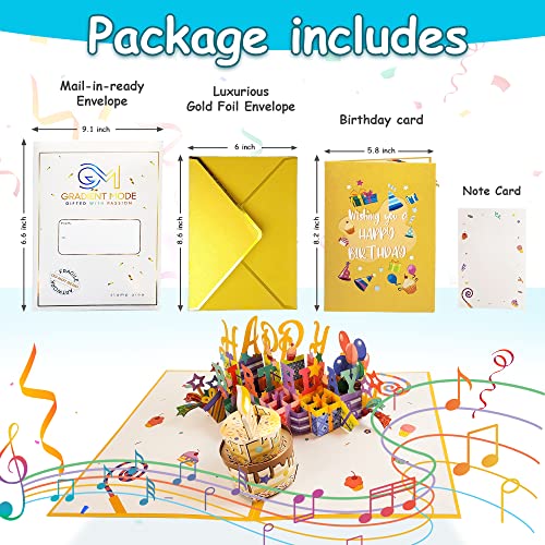 Gradient Mode Birthday Card, Musical Birthday Cards with Light and Music, Blowable Candle 3D Birthday Pop Up Cards, Blow Out LED Candle, Light Show and Play Happy Birthday Song For Women Men (Yellow)