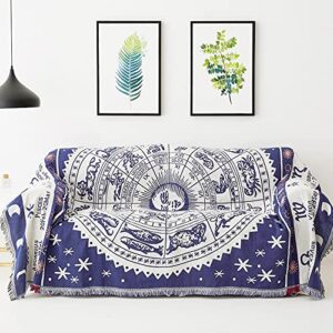 edcooy astrology throw blanket，bohemian hippie woven witchy zodiac celestial constellation balnket for home decor, double side coverchair sofa couch(blue, 50" x 70") (71''x91'')