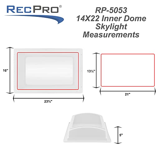 RecPro RV Skylight Inner Dome with Clear Window | 14" x 22" Universal Inner Skylight