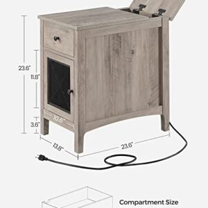 VASAGLE Side Table with Storage, End Table with USB Ports and Outlets, Nightstand with Charging Station, Drawer, Storage Cabinet, Magazine Rack, for Living Room, Bedroom, Greige