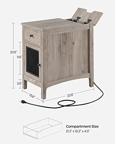 VASAGLE Side Table with Storage, End Table with USB Ports and Outlets, Nightstand with Charging Station, Drawer, Storage Cabinet, Magazine Rack, for Living Room, Bedroom, Greige