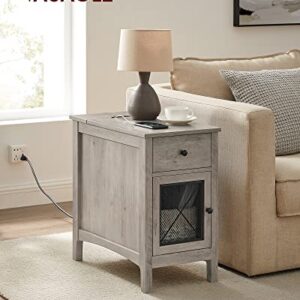 VASAGLE Side Table with Storage, End Table with USB Ports and Outlets, Nightstand with Charging Station, Drawer, Storage Cabinet, Magazine Rack, for Living Room, Bedroom, Greige