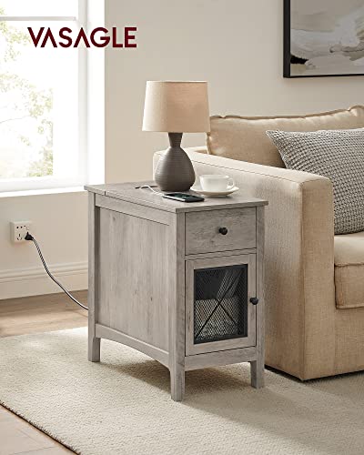 VASAGLE Side Table with Storage, End Table with USB Ports and Outlets, Nightstand with Charging Station, Drawer, Storage Cabinet, Magazine Rack, for Living Room, Bedroom, Greige