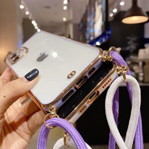 ZTOFERA Crossbody Phone Case for iPhone 14 Pro Max, Clear Protective Case for Girls Adjustable Detachable Lanyard Gold Edge Silicone Bumper Back Case for iPhone 14 Pro Max - White