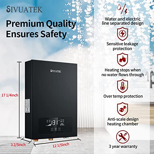 Tankless Water Heater Electric, SIVUATEK Instant Water Heater on Demand Smart Electric Hot Water Heater Tankless 18kW 240V, Self-Modulation Hot Water Heater Point of Use V7B-180B