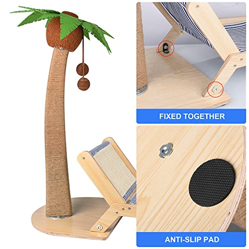 Lechansen Cat Scratching Post,29.5 Inches Tall Cat Scratcher Post with Cat Bed Chair for Indoor Cats,Sisal Rope Scratching Post with Lounge for Adult Cat Kitten