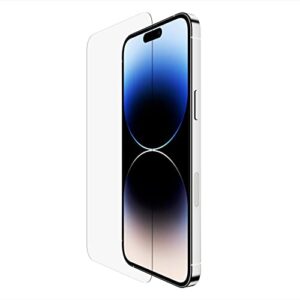 belkin ultraglass iphone 14 pro max screen protector - easy application with installation guide tray - tempered glass screen protector compatible with iphone 14 pro max cases - 9h hardness tested