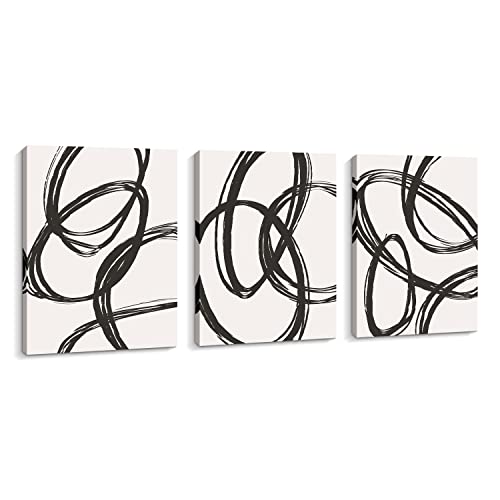 Pinetree Art Black and White Wall Art Abstract Line Art Canvas Print Painting Modern Wall Decor Artwork (black and white, 12"x16"x3pcs)