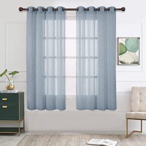 bonzer burlap linen sheer curtains for living room - grommet top sheer drapes 63 inches length light filtering voile window curtain for bedroom, set of 2 panels (54 x 63 inch, sky blue)