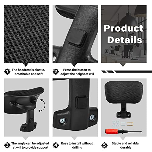 Juexica Chair Headrest Attachment Chair Adjustable Headrest Black Mesh Nylon Frame Head Rest Head Support Cushion Head Elastic Sponge Pillow for Desk Chair, 1.8 x 10 x 5.5 Inch (Screw Style)