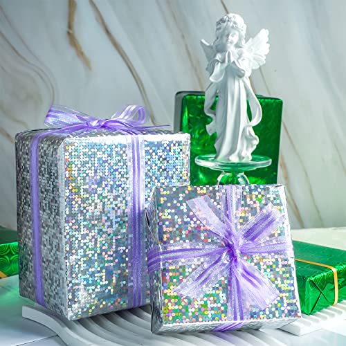 LeZakaa Holographic Wrapping Paper Roll - Mini Roll - Green/Dark Green/Silver Colors for St. Patrick Day, Christmas, Birthday, Holiday - 17 x 120 inches - 3 Rolls (42.5 sq.ft.ttl.)