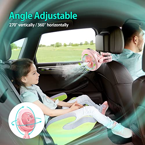 Stroller Fan with Mist, 2500mAh Personal Misting Fan Portable, 3 Speed 270° & 360° Rotatable Mister Fan for Stroller Office Camping Hurricane Outage (Pink)