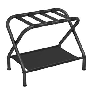 songmics luggage rack, suitcase stand with fabric storage shelf, for guest room, bedroom, hotel, foldable steel frame, holds up to 110 lb, 27.2 x 15 x 20.5 inches, black urlr002b01v1